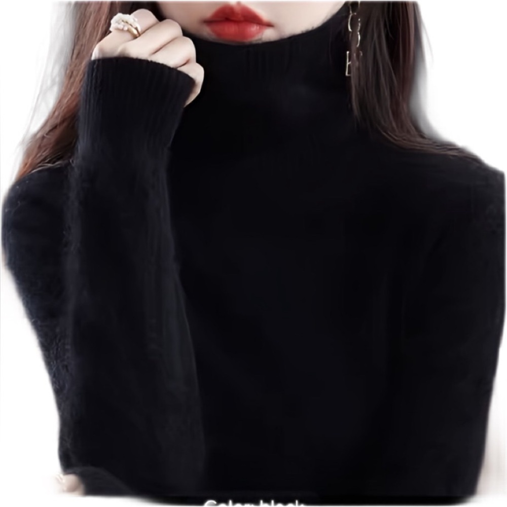 Black Pure Cashmere Soft Comfy Turtleneck Luxurious Sweater for Women